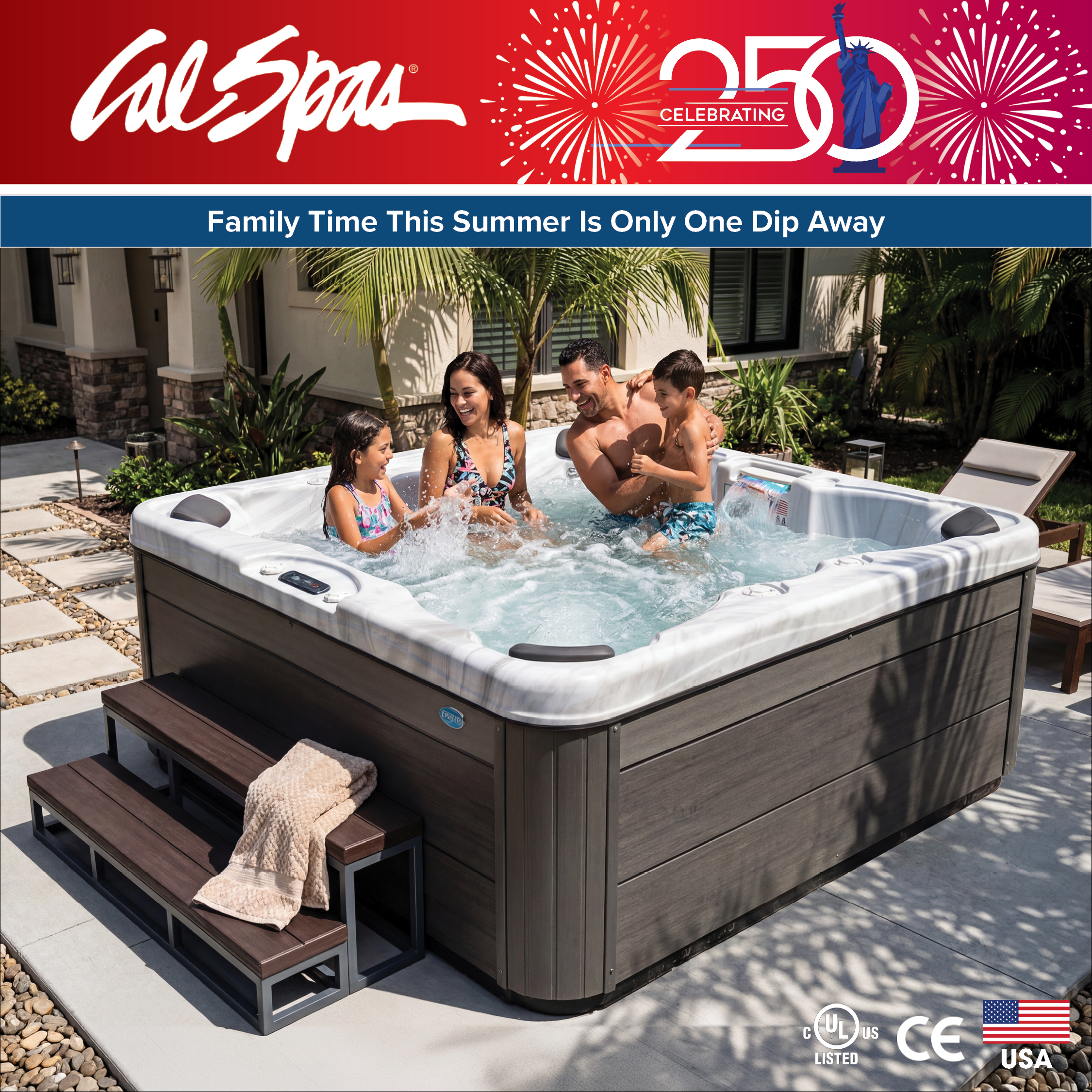 Calspas hot tub being used in a family setting - Shoreline